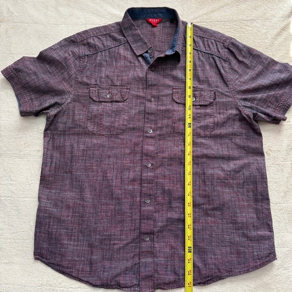Guess Los Angeles Men's Short Sleeve Button Front Shirt Burgundy Size Large - Picture 4 of 7
